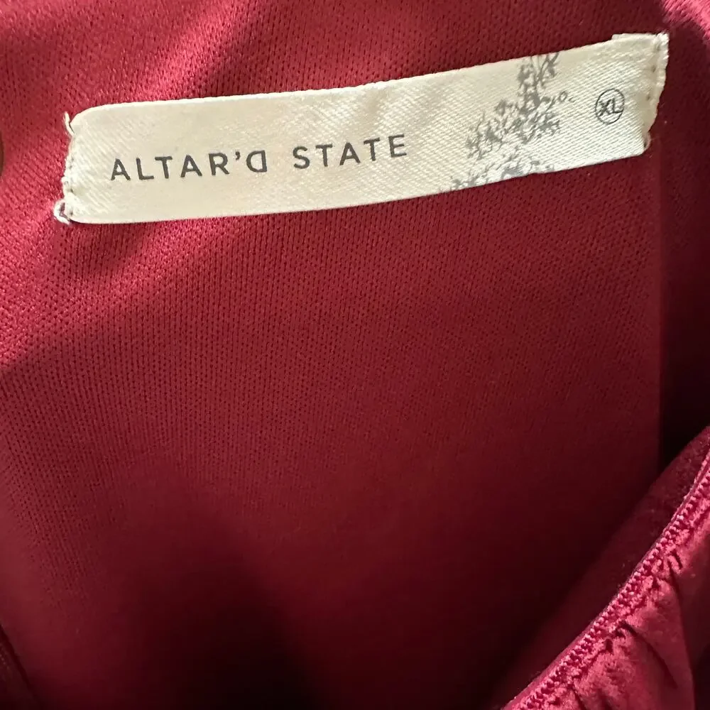 Altar'd State Burgundy Lola Crossover Long Sleeve Dress Size XL‎ Elegant